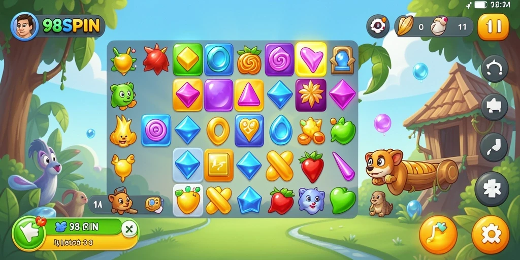 Gameplay seru dari 98SPIN dengan tantangan Match-3.
