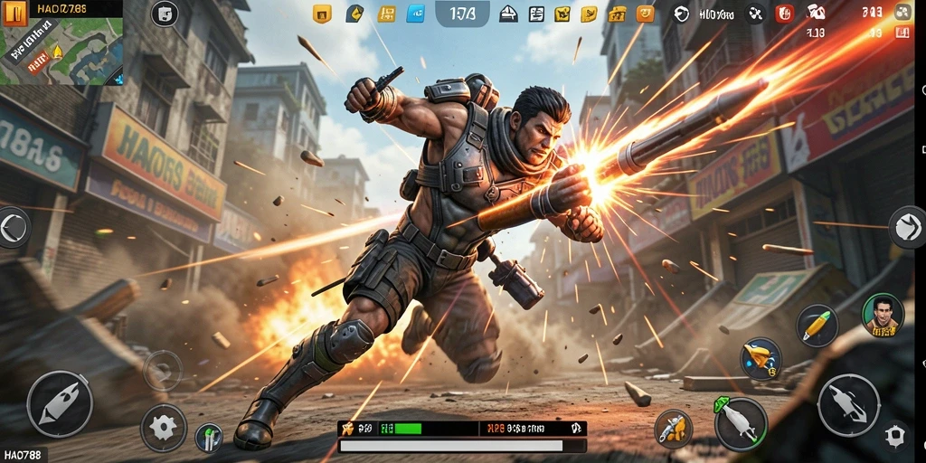 Tangkapan layar menunjukkan ketegangan gameplay HAO788 saat bertarung melawan musuh di arena.