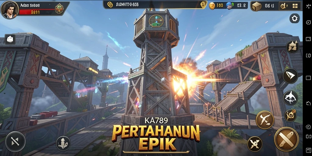 Screenshot gameplay dari KA789 menunjukkan pertempuran menara yang seru.