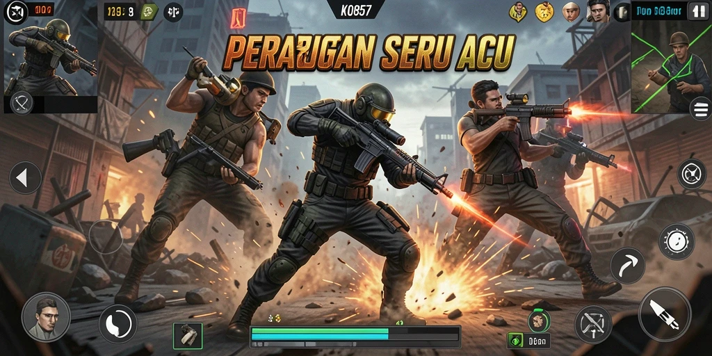 Screenshot gameplay KO857 menampilkan pertarungan intens dan karakter menawan.