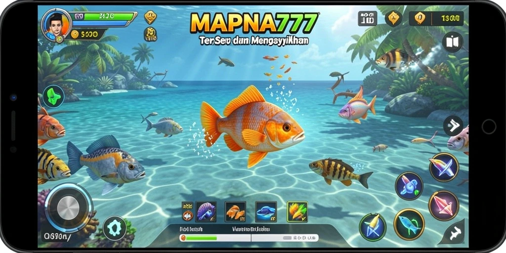 Screenshot gameplay seru di MAPNA777 saat menangkap ikan.