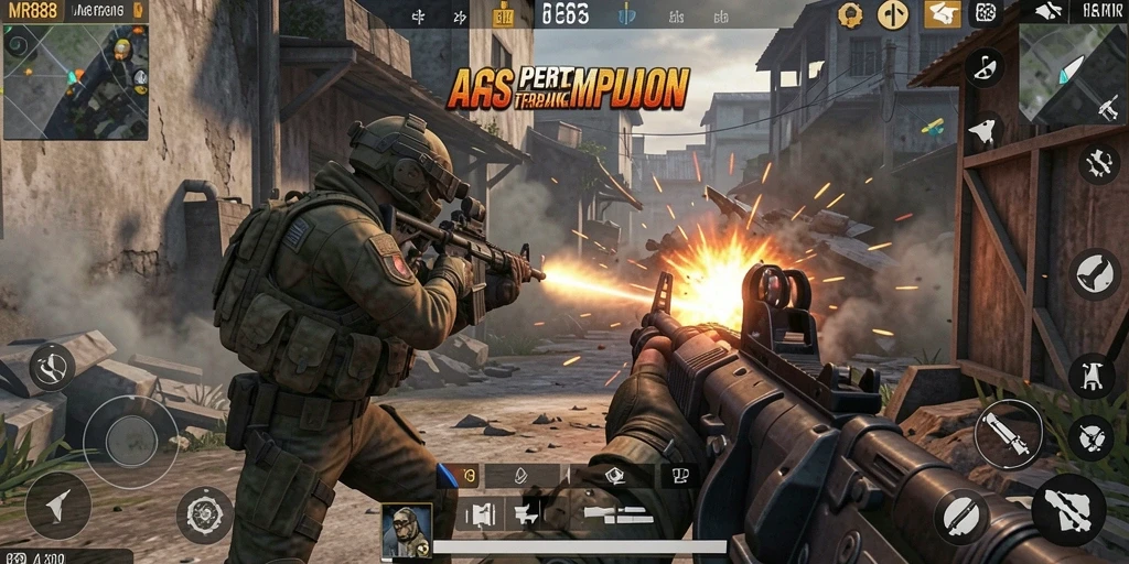 Gameplay intens dan mendebarkan dari MR888 dalam pertempuran FPS.
