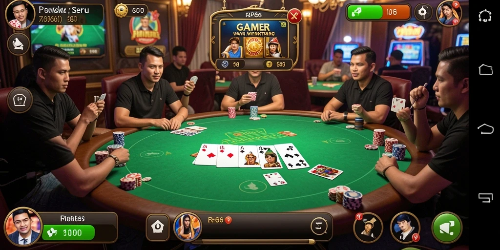 Screenshot RP66 menampilkan momen seru permainan Poker yang menegangkan.